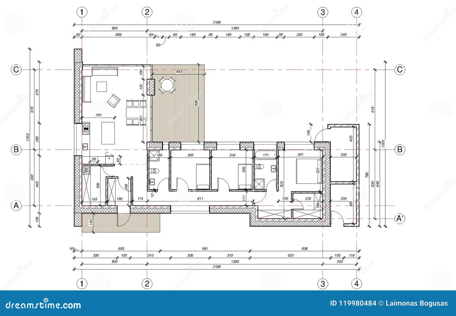 Drawing Floor Plan Of The Single Family House Stock Vector