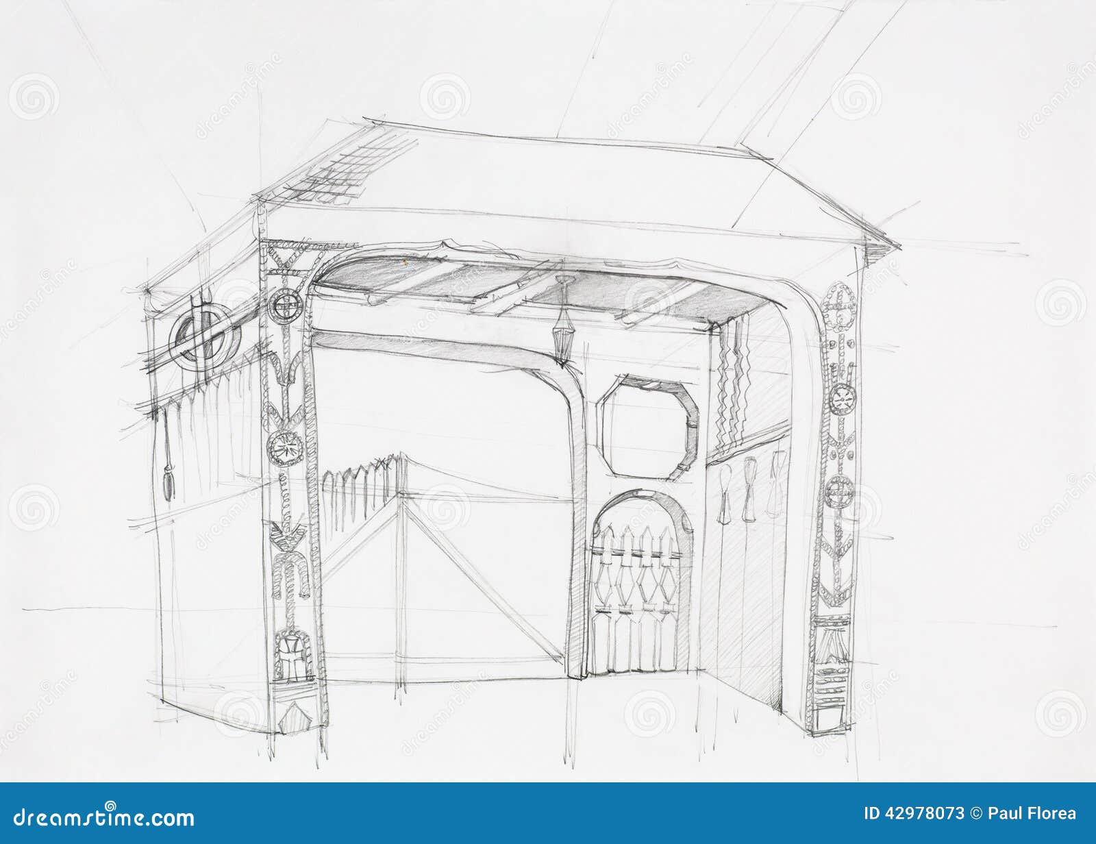 Architectural Drawing of Rustic Gate Stock Illustration Illustration