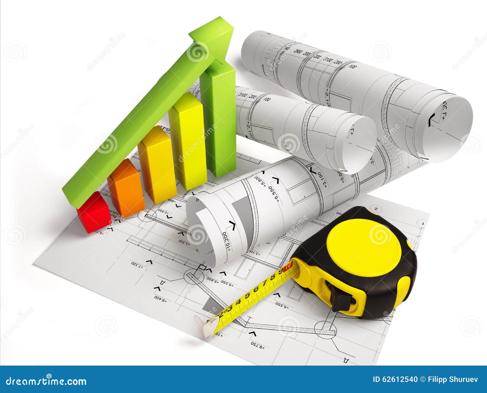 Architectural Drawings with Construction Tools Stock Illustration