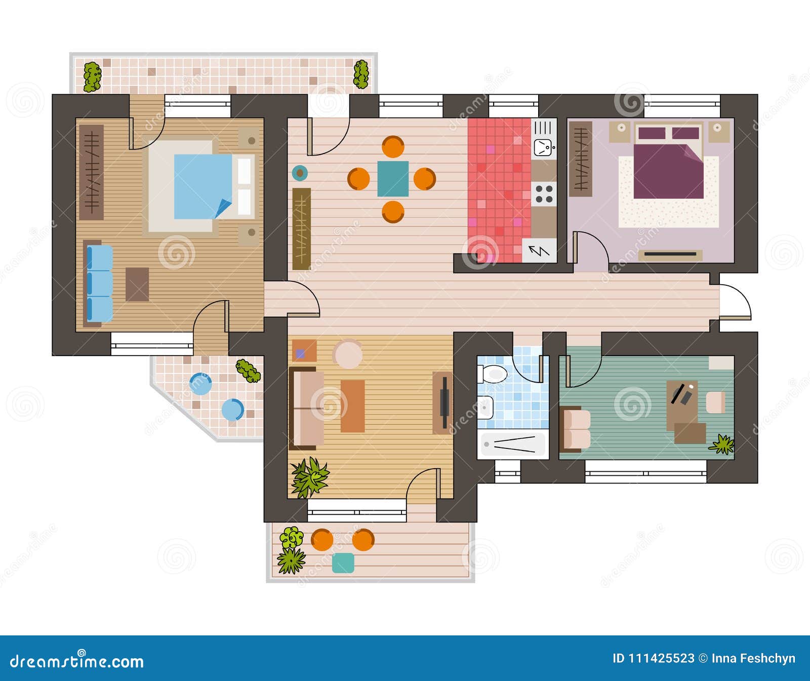 architectural flat plan top view with living rooms bathroom kitchen and lounge furniture  