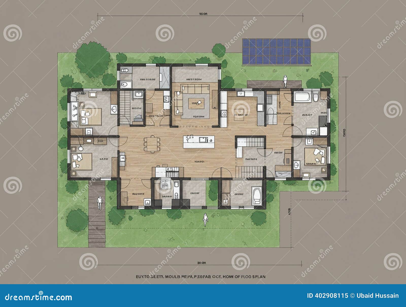 Architectural Floor Plan Featuring a Single-story Home Layout. Central Open  Space Stock Illustration - Illustration of suburb, rooms: 402908115, image size:1600x1210
