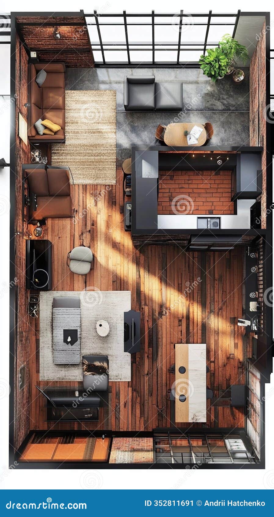 Architectural Floor Plan of a Modern Loft with Industrial Design Elements  Stock Illustration - Illustration of sleek, plan: 352811691, image size:897x1690