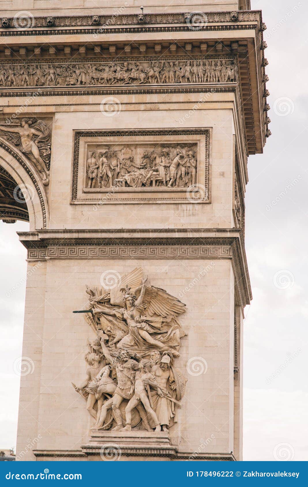 architectural fragment of arc de triomphe. arc de triomphe de l\'etoile on charles de gaulle place is one of the most famous