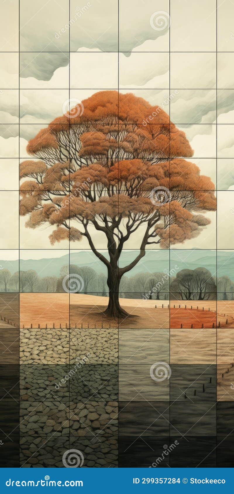 architectural grids: a tree mural inspired by phil noto's australian landscapes