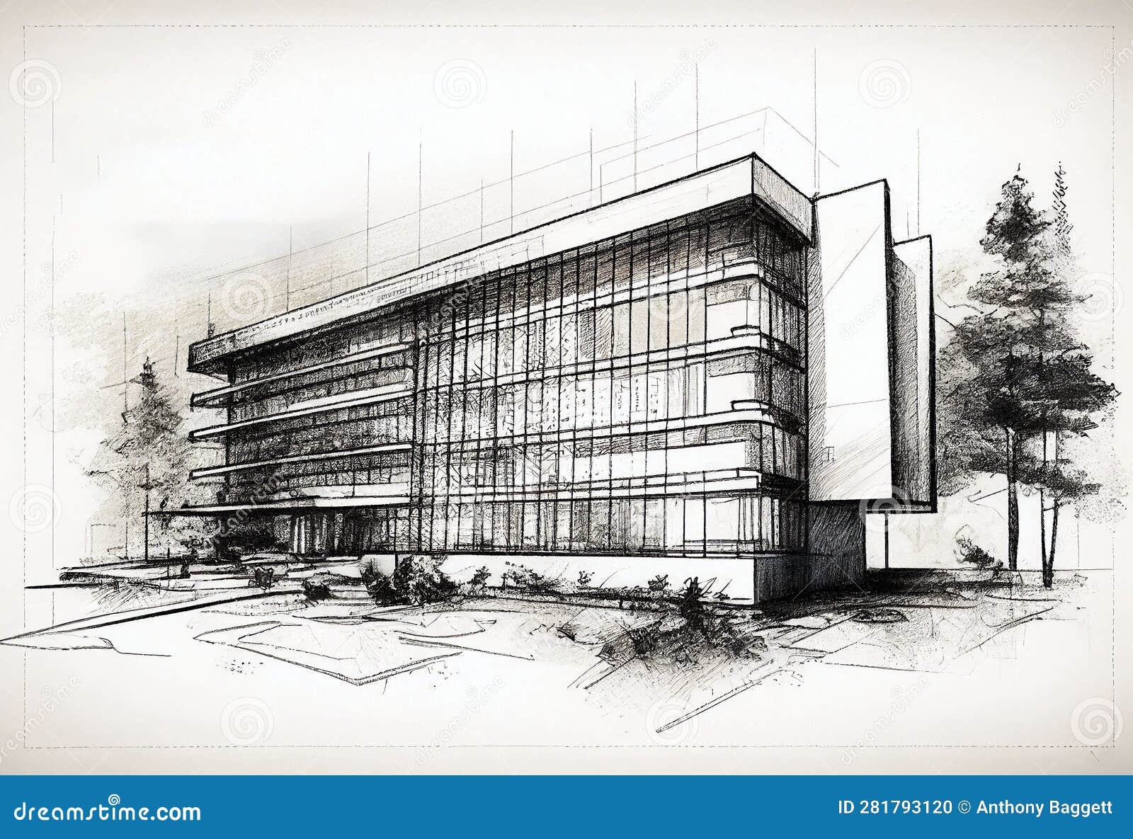 Architecture sketch of building posters for the wall • posters city  landscape, business building, residential structure | myloview.com