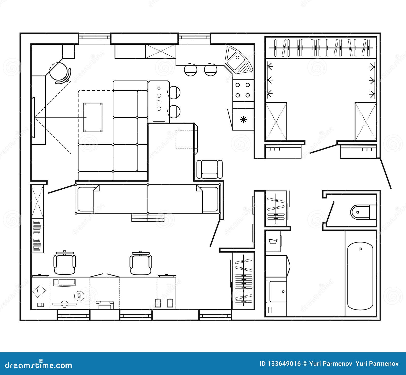 Layout Of The Apartment With The Furniture In The Drawing View Stock Vector Illustration Of Chair Elements 133649016