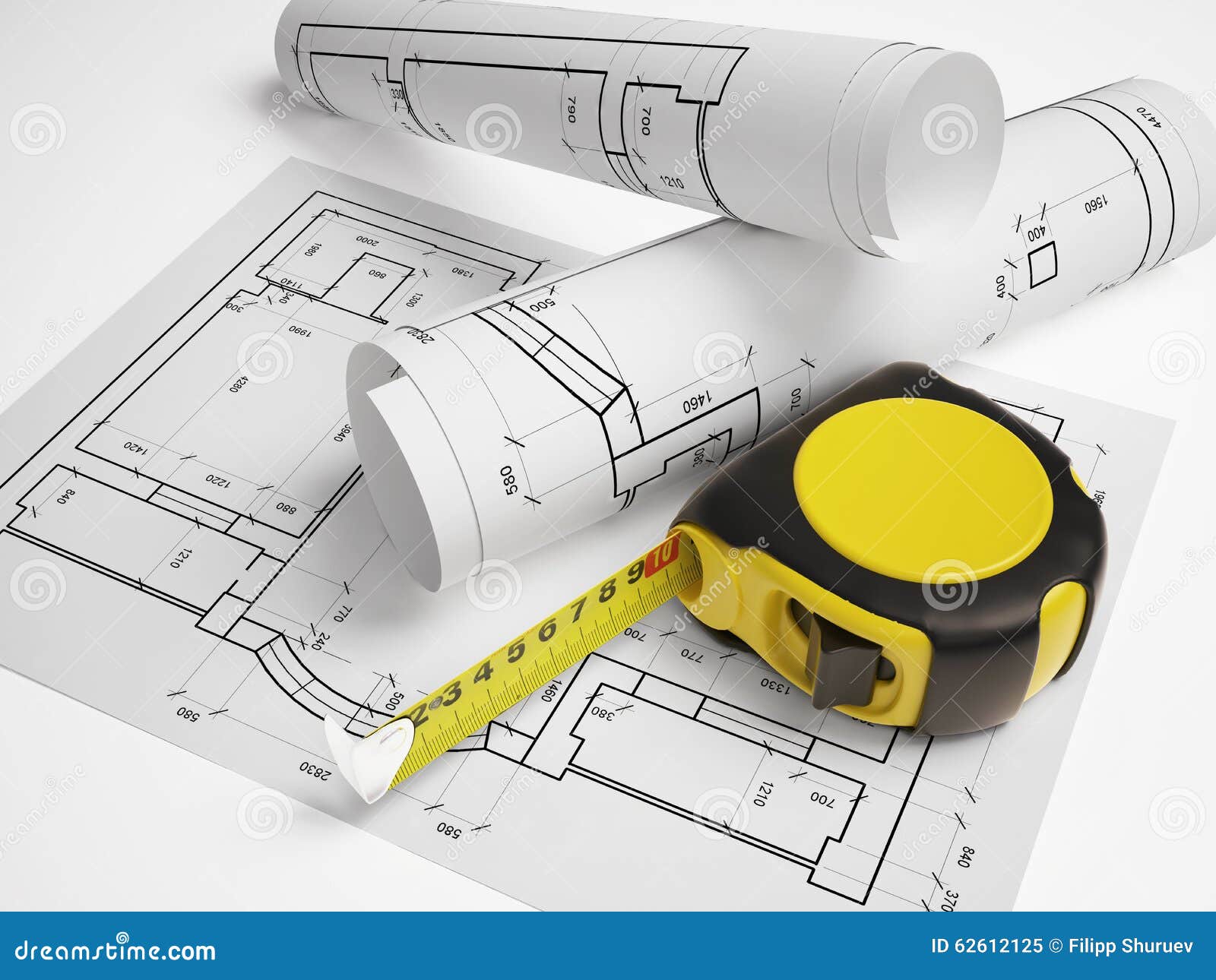 Architectural Plan with a Tape Measure Stock Illustration