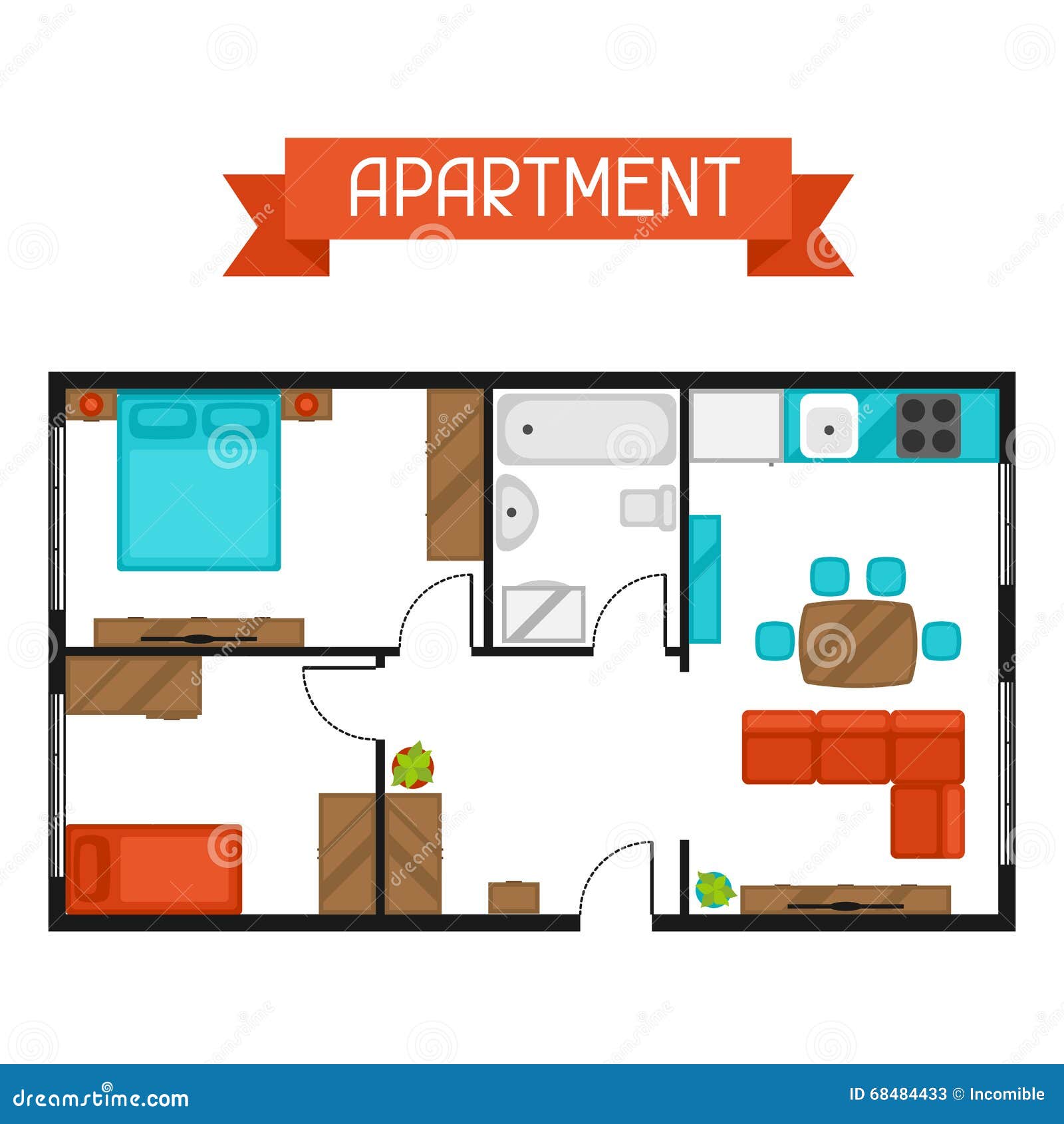 Download Architectural Project Of Apartment With Furniture. Image ...