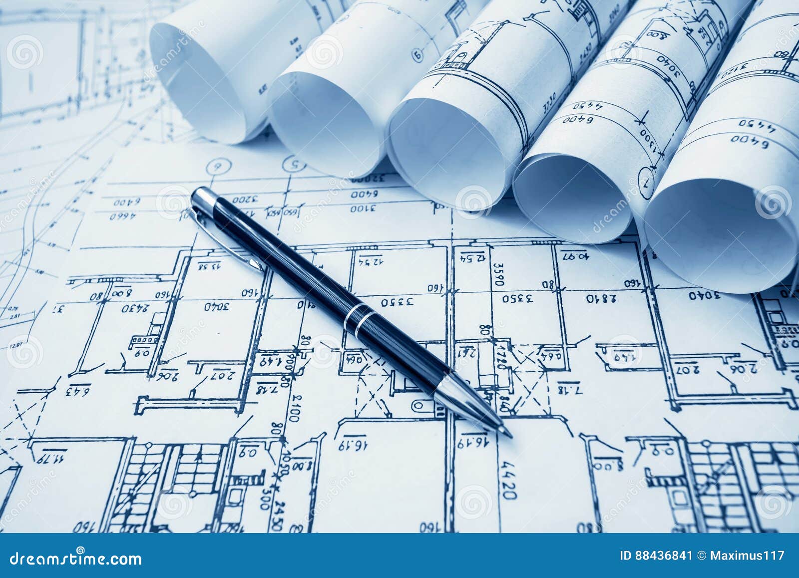 Architectural Project Blueprints Blueprin Stock Image 