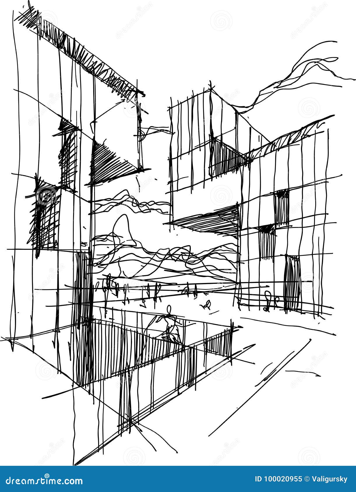 architectural sketch of a modern abstract architecture stock vector