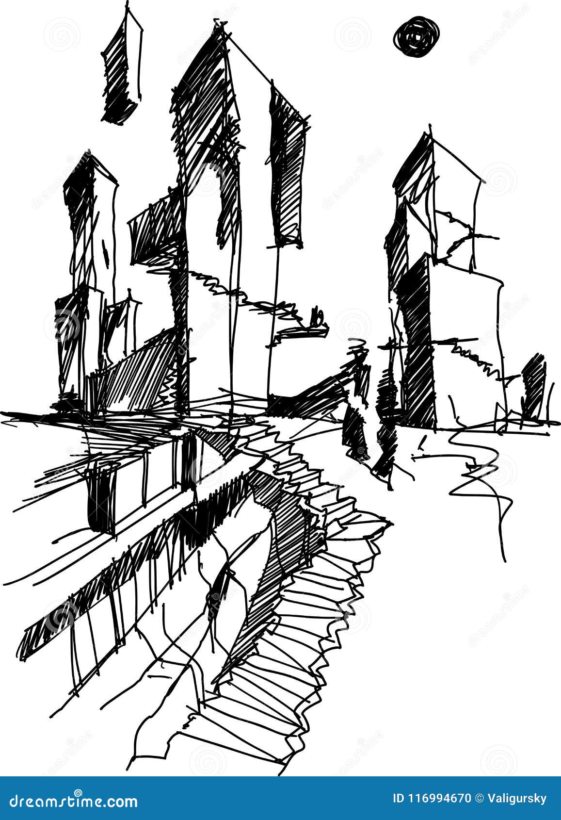 Abstract architecture as continuous lines drawing Vector Image