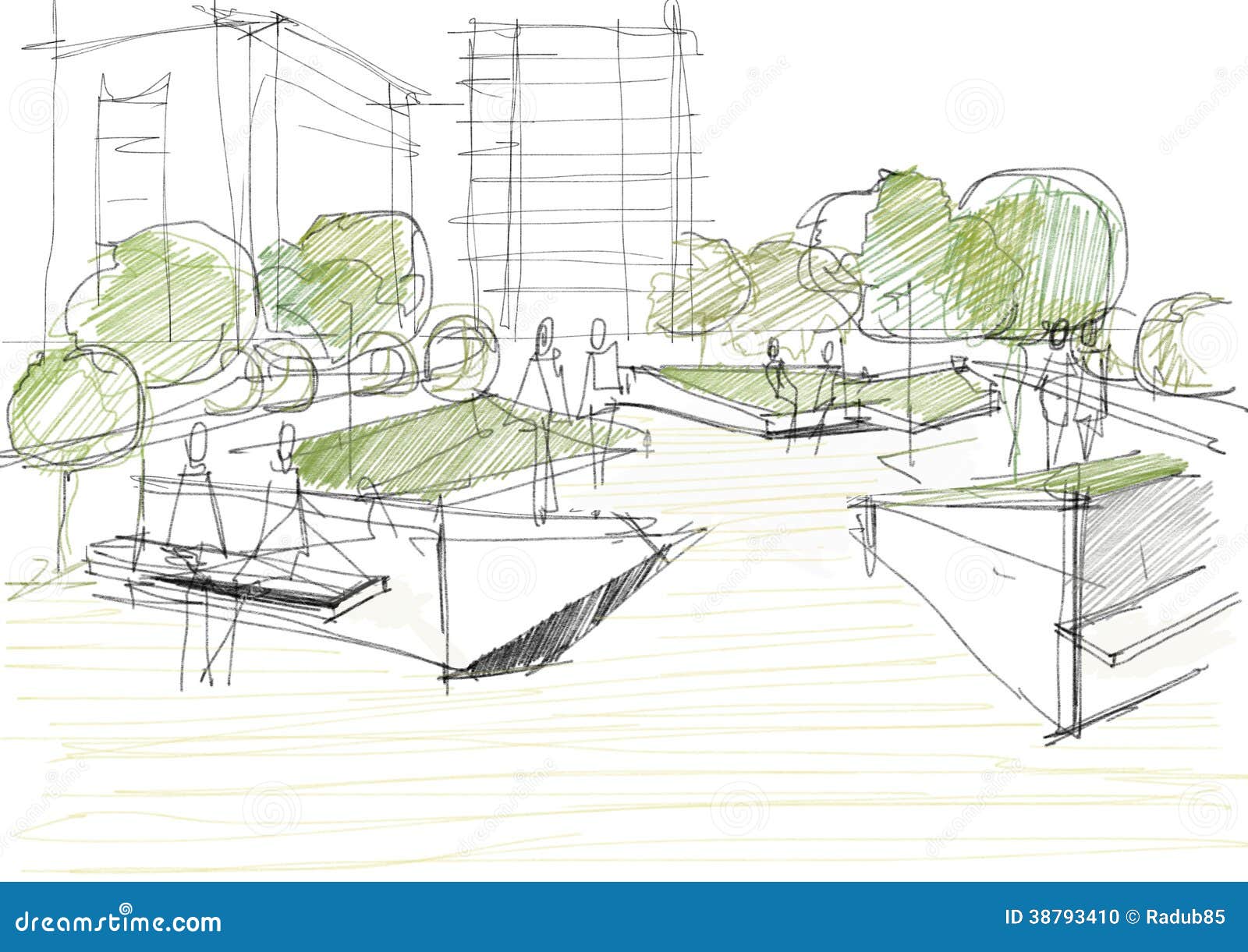 architectural sketch of public park