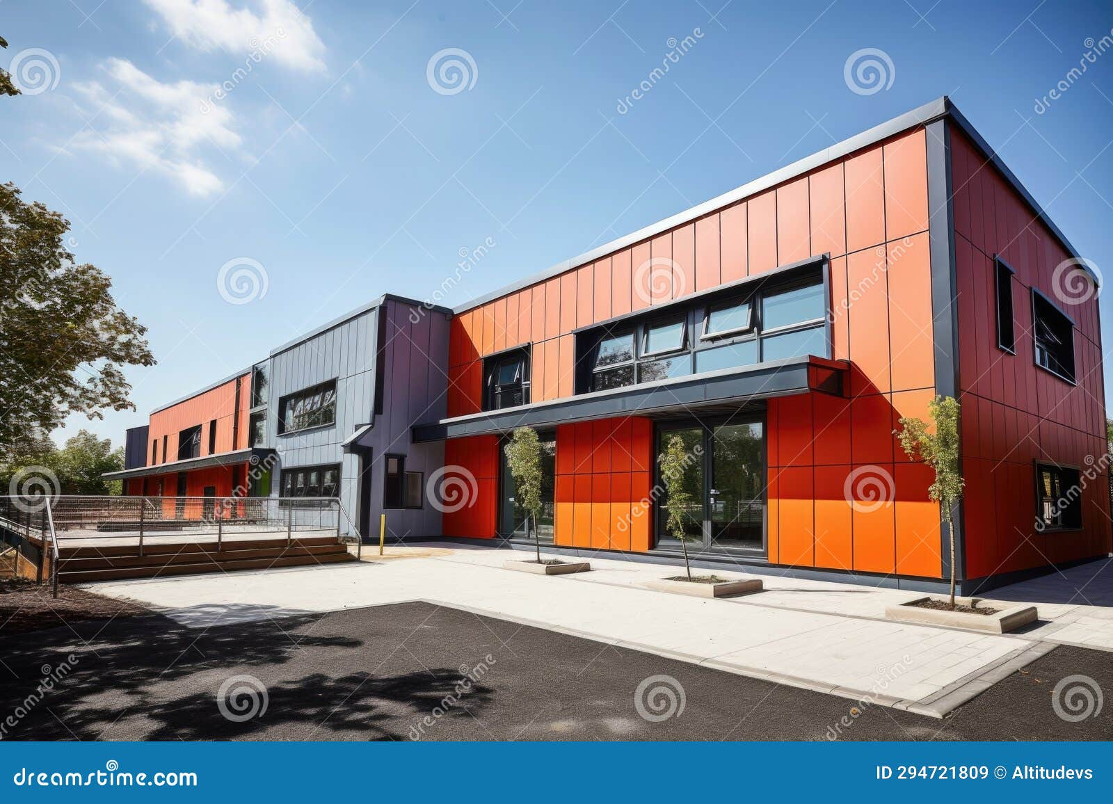 Architectural View of a Generic Charity Building Under Bright Sunlight