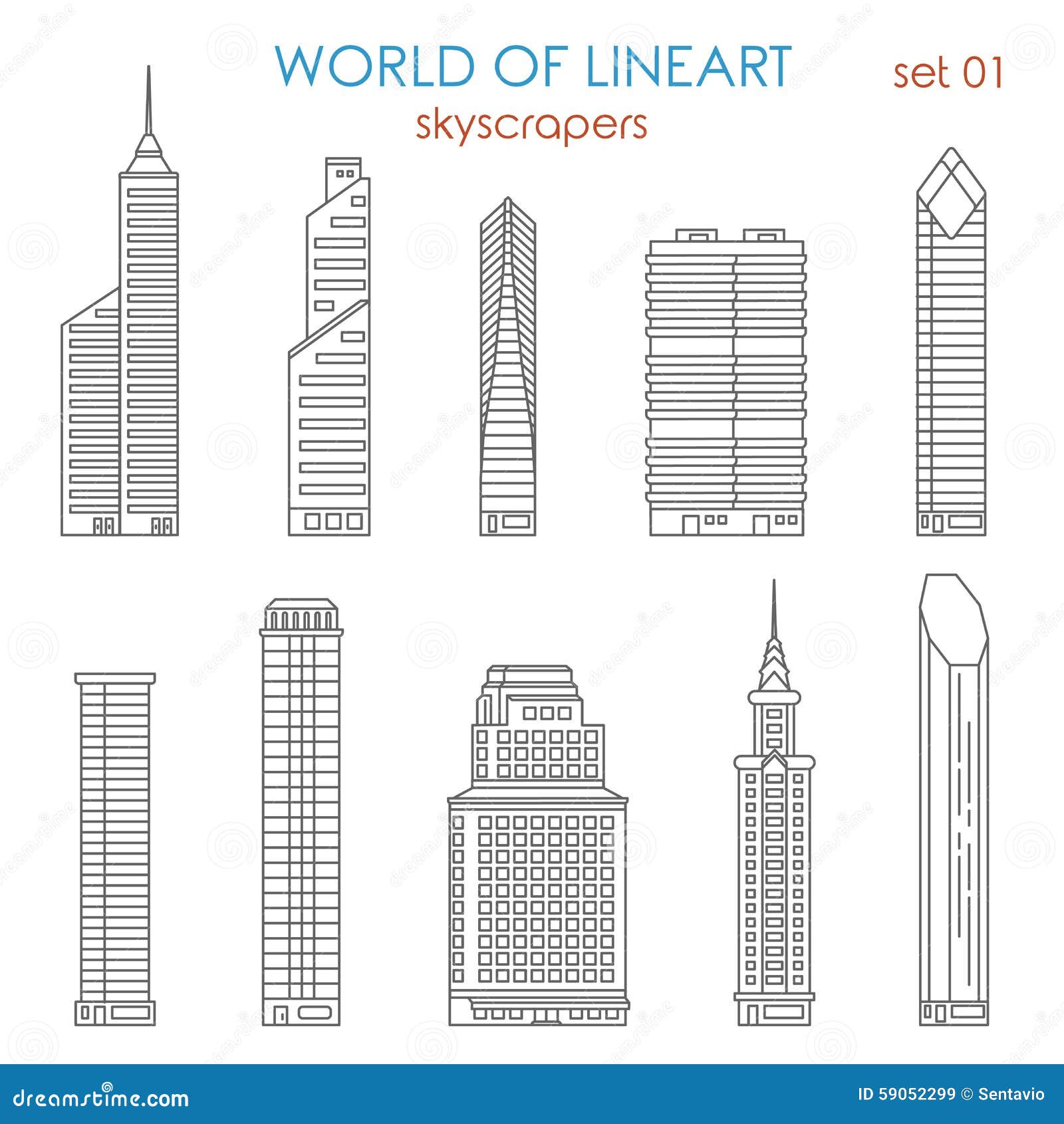 architecture city skyscraper graphical lineart  set