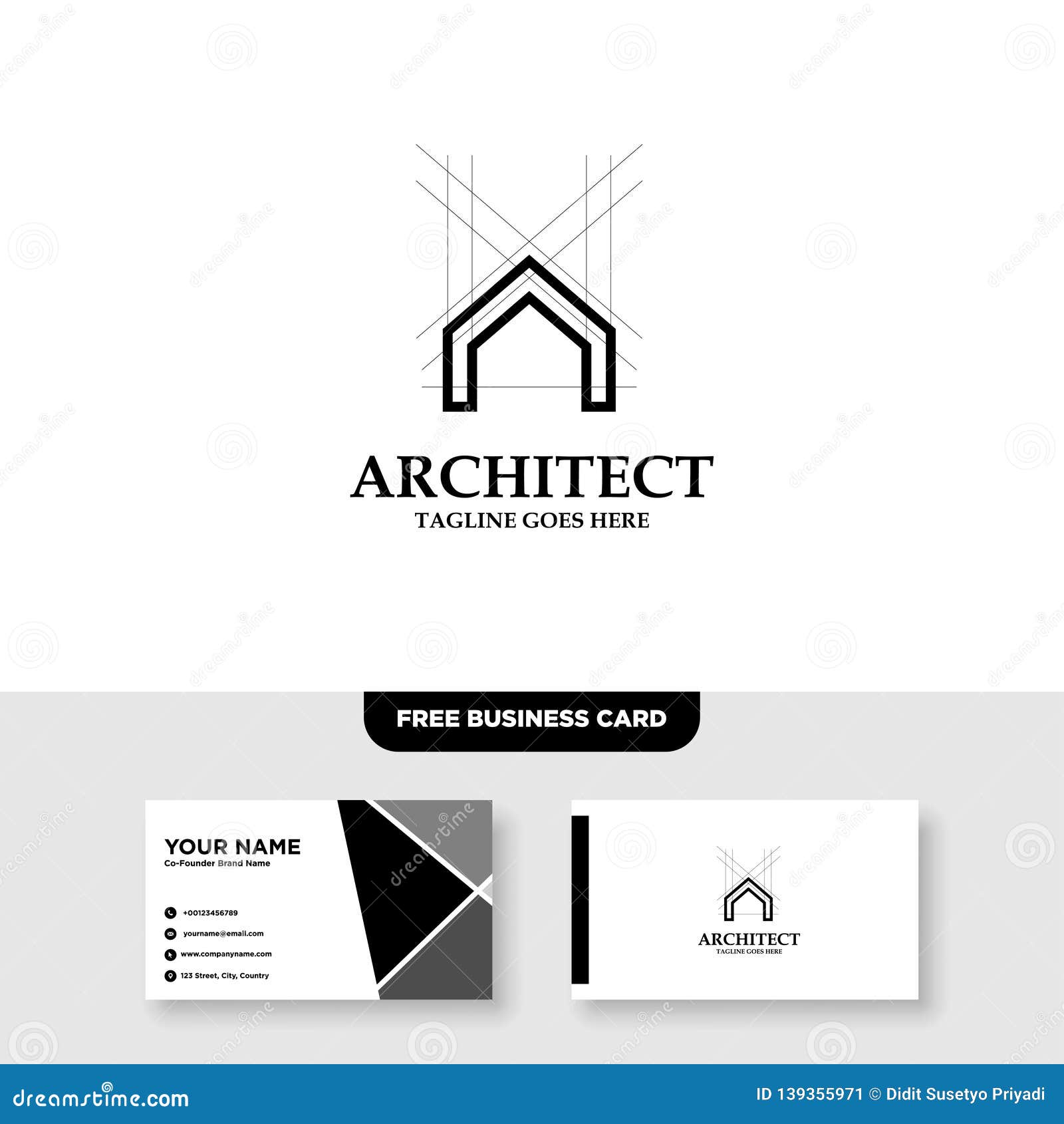 Architecture Company, Construction, Architect, Vector Logo Within Generic Business Card Template