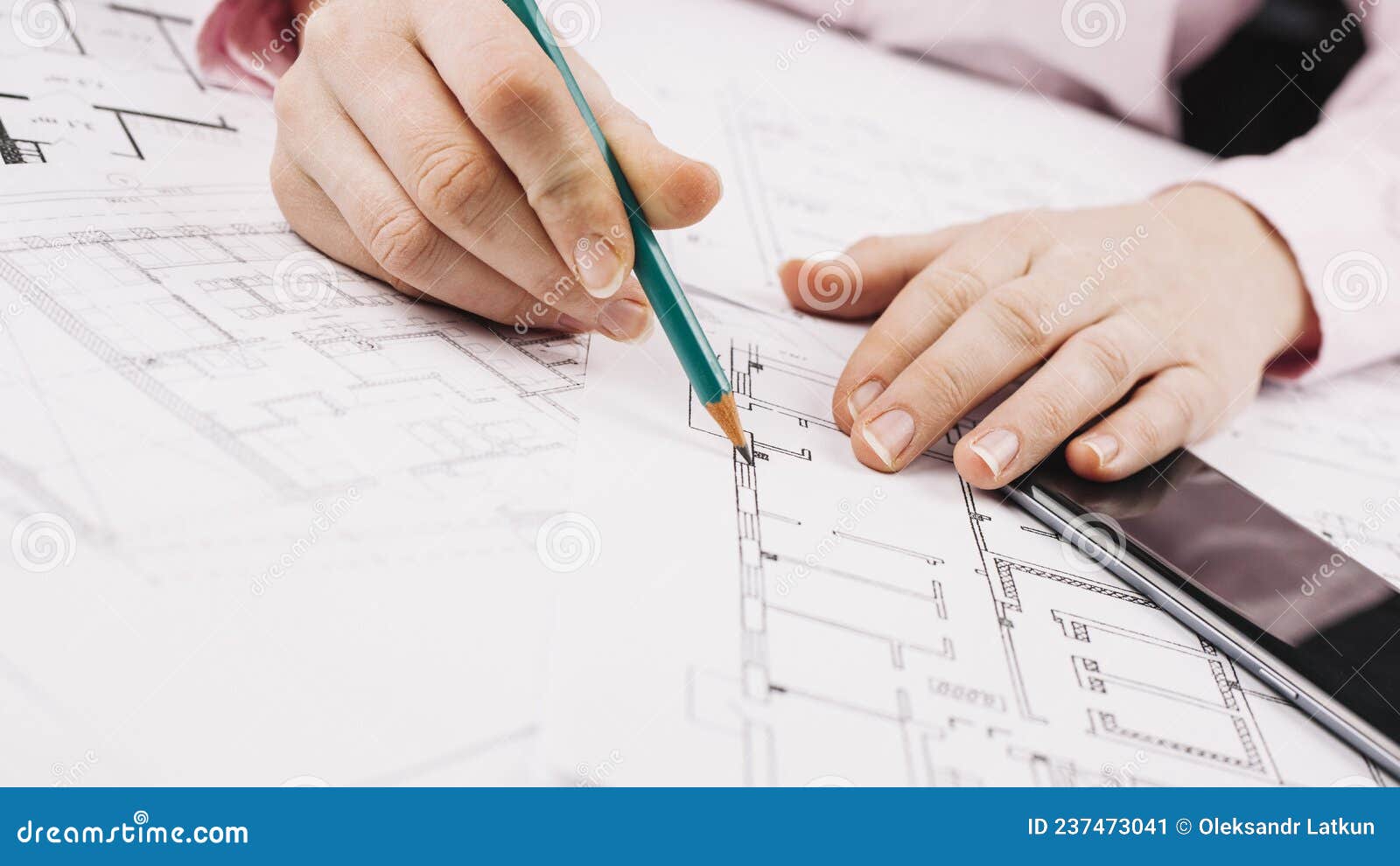 Architecture Concept with Building Plan. High Quality Photo Stock Image