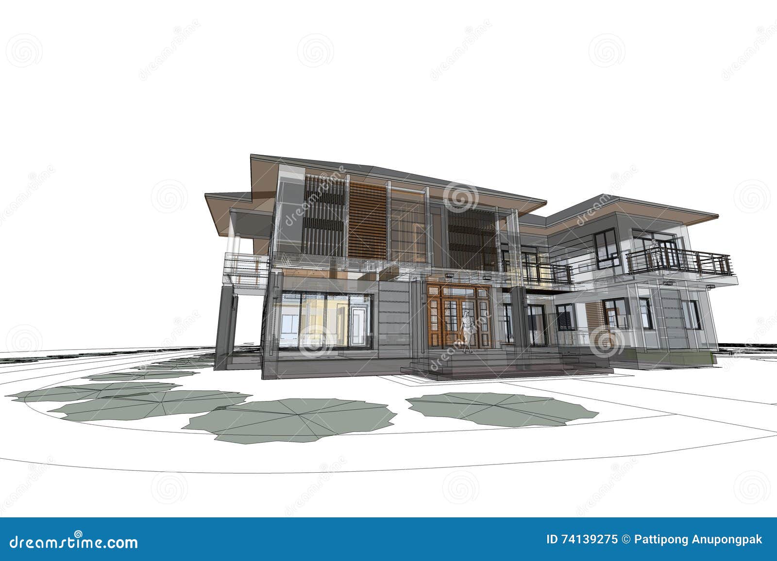 Architecture Drawing  Modern  House  3d  Illustration Stock 