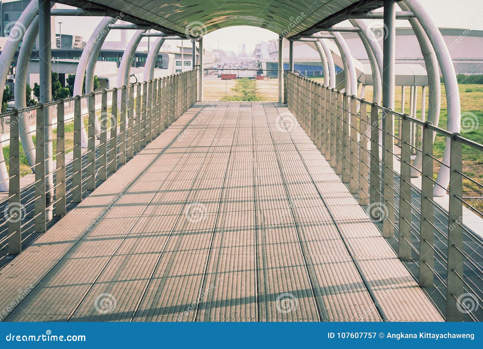 architecture of footbridges or walkway for walking overpass cross over the road.
