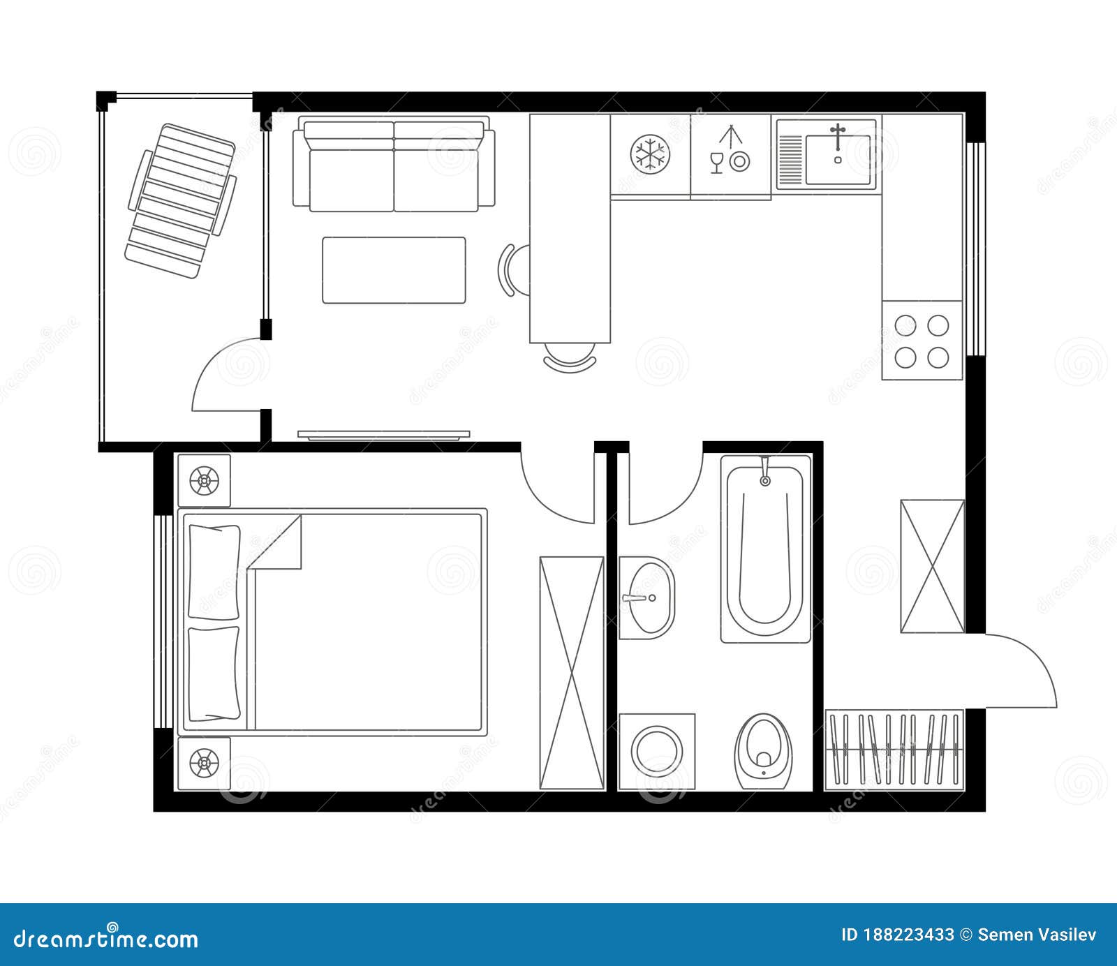 Architecture Plan of Apartment Layout Studio, Condominium, Flat, House.  Stock Vector - Illustration of interior, building: 188223433
