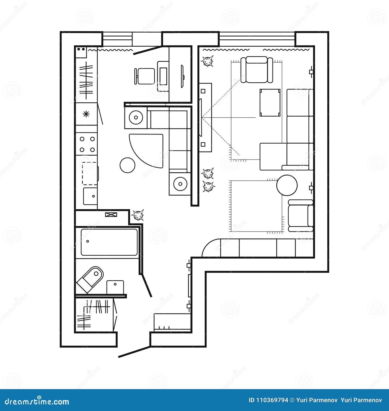 Architecture Plan With Furniture House Floor Plan Kitchen