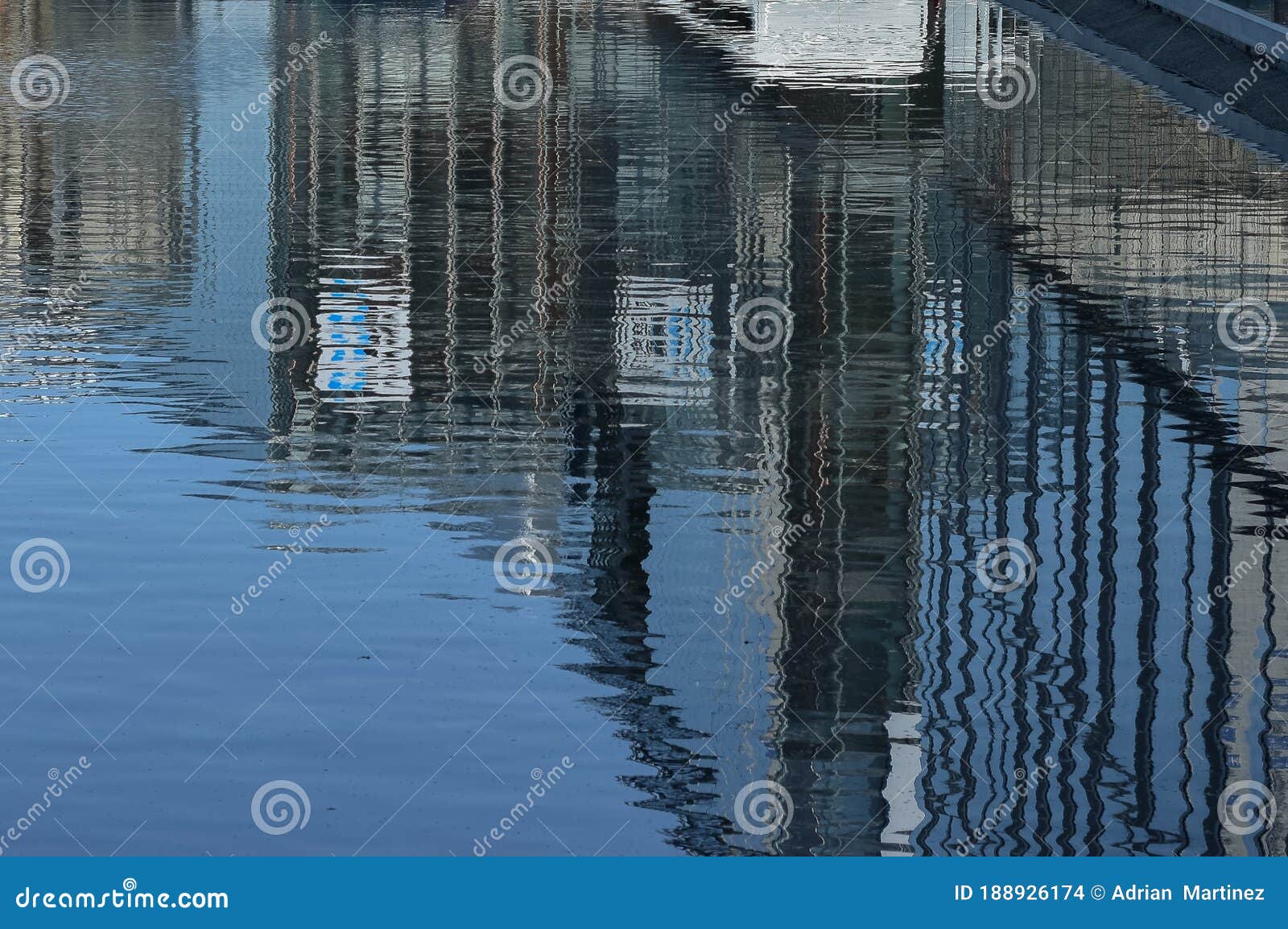 life style scene, reflection on canal, copenhague, denmark, march 2019