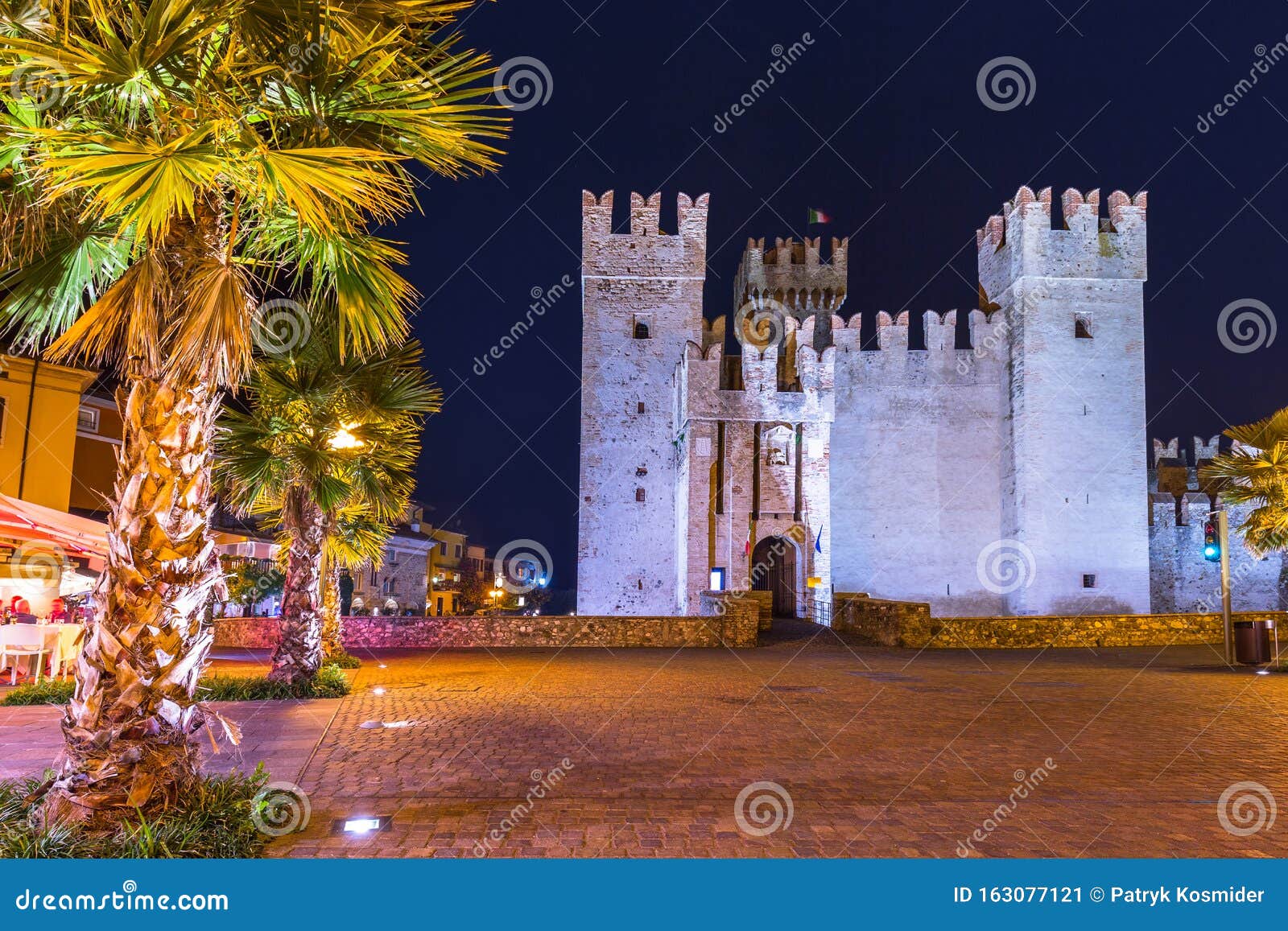 architecture of scaligero castle at garda lake in sirmione, italy