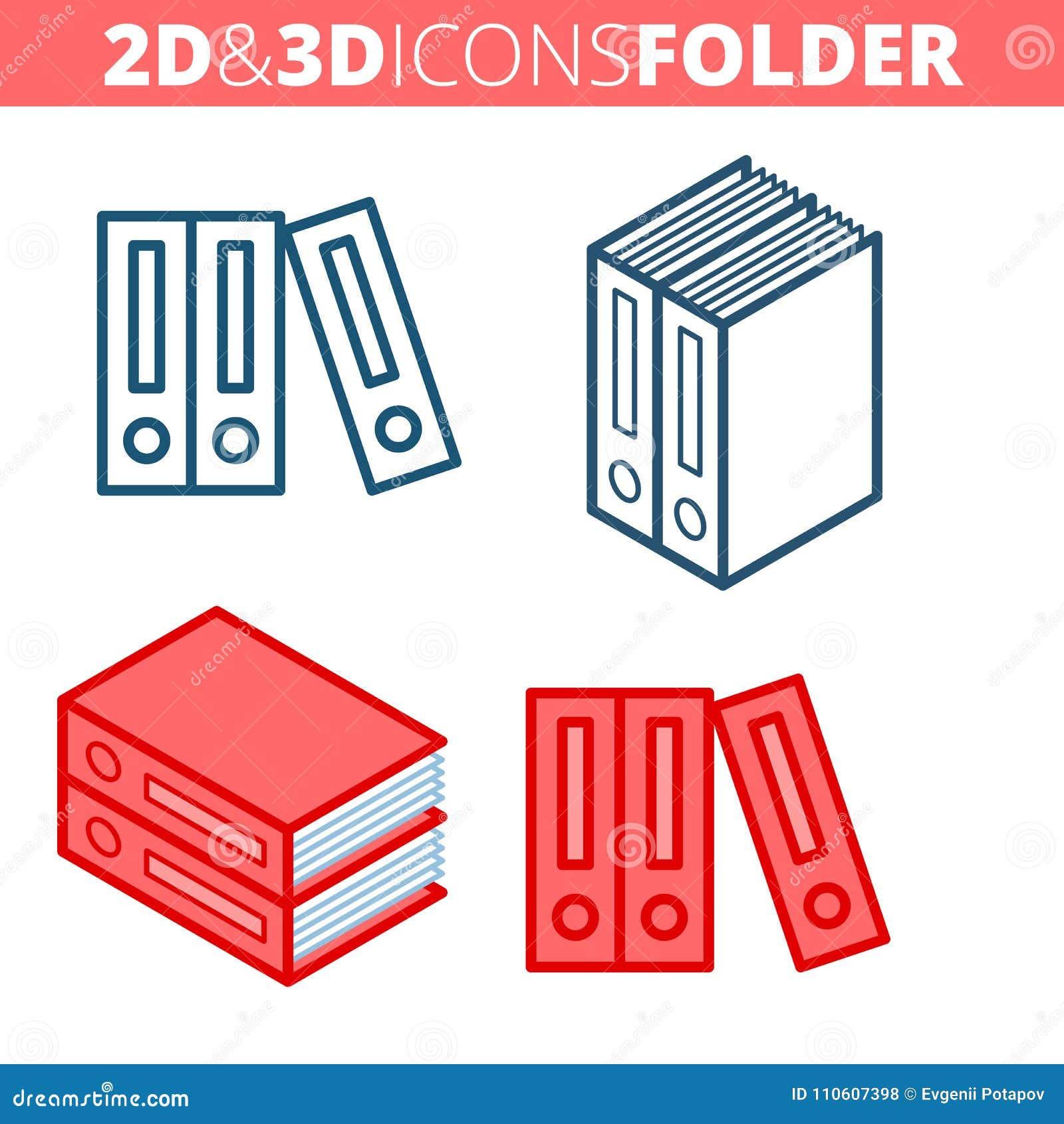 the archive folders. flat and isometric 3d outline icon set.