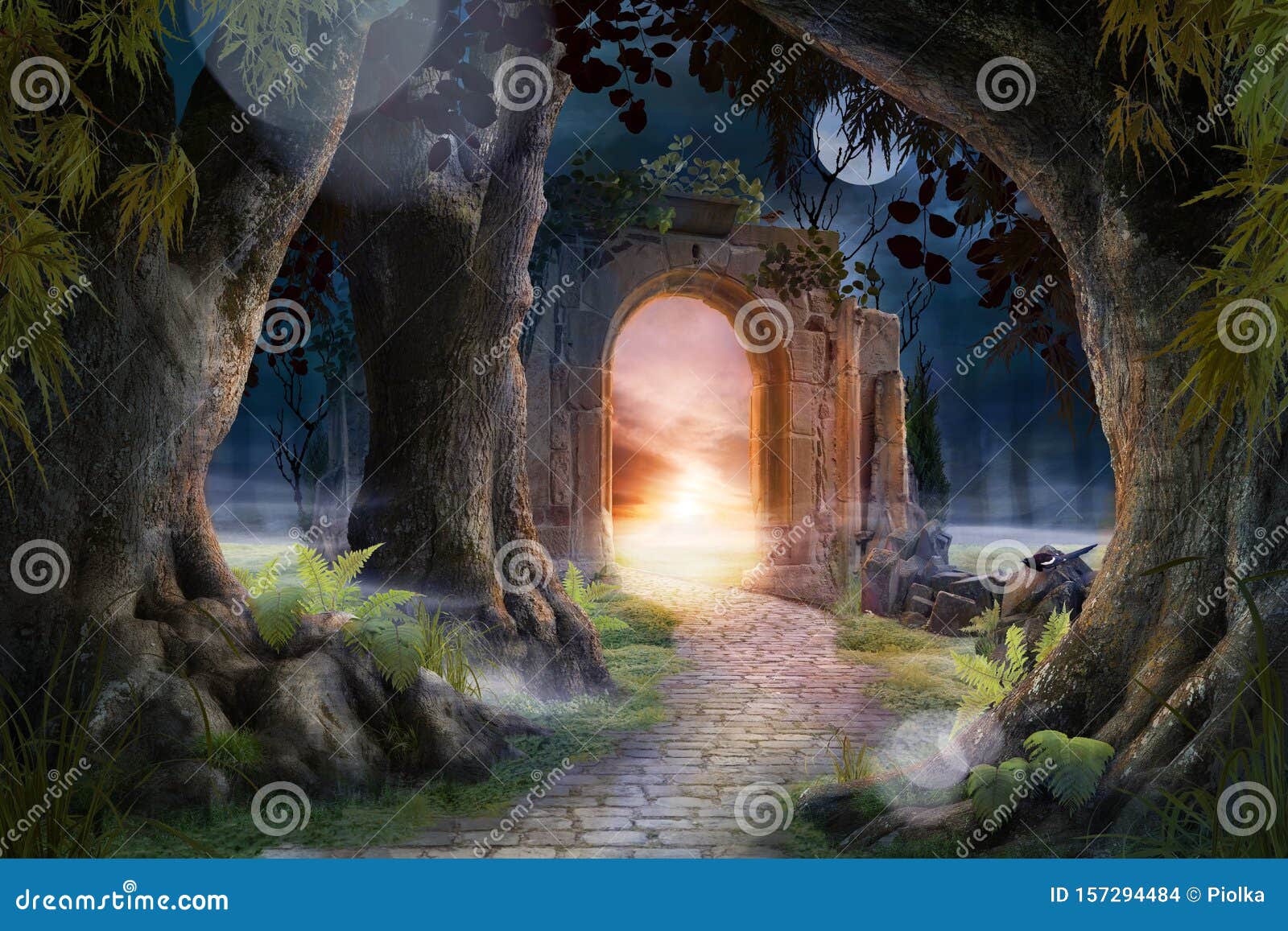 archway in an enchanted fairy garden landscape