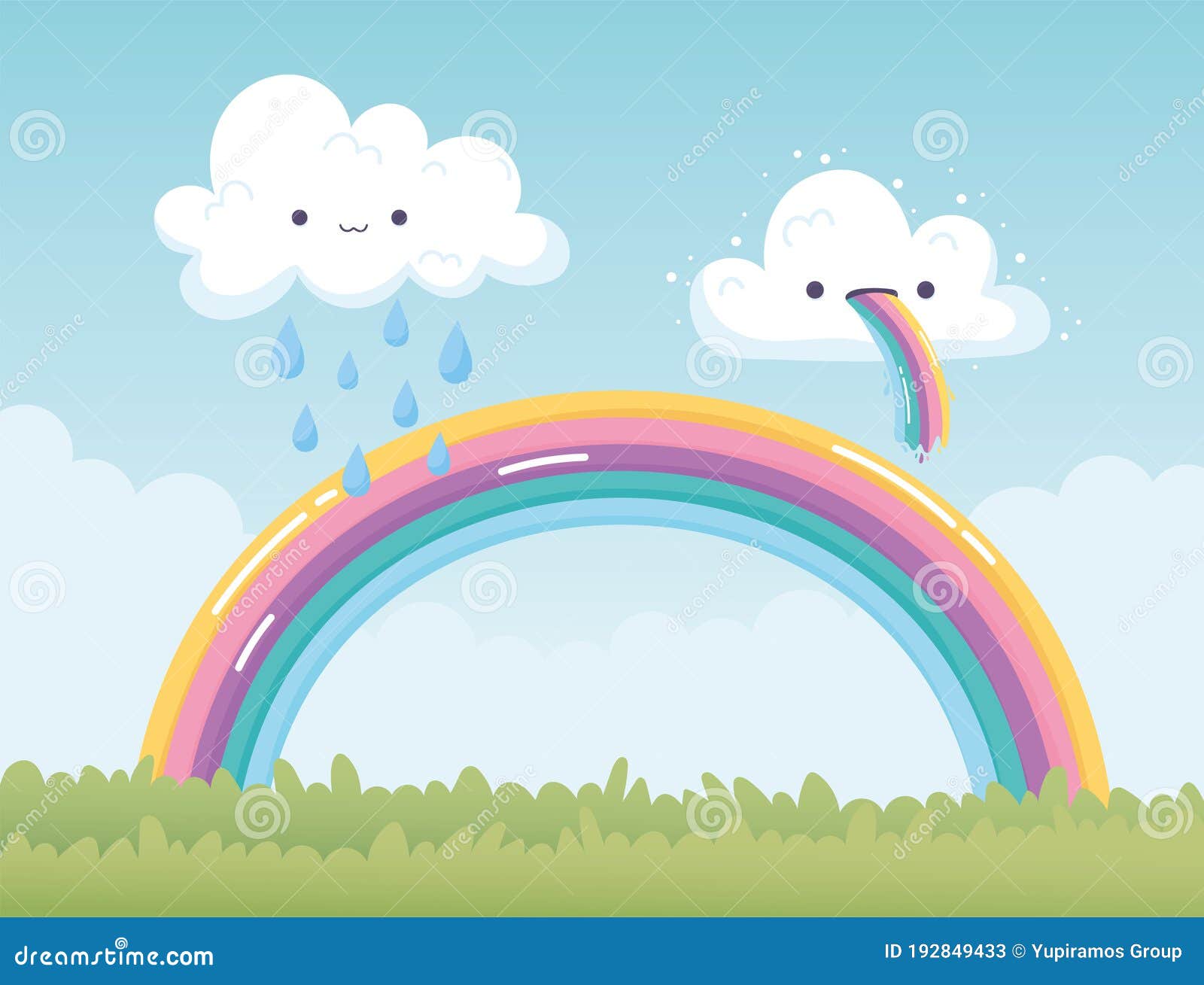 Arco-íris E Nuvens De Chuva Com Gotas De Chuva Em Cores Arco-íris  Ilustração do Vetor - Ilustração de céu, creativo: 259763006