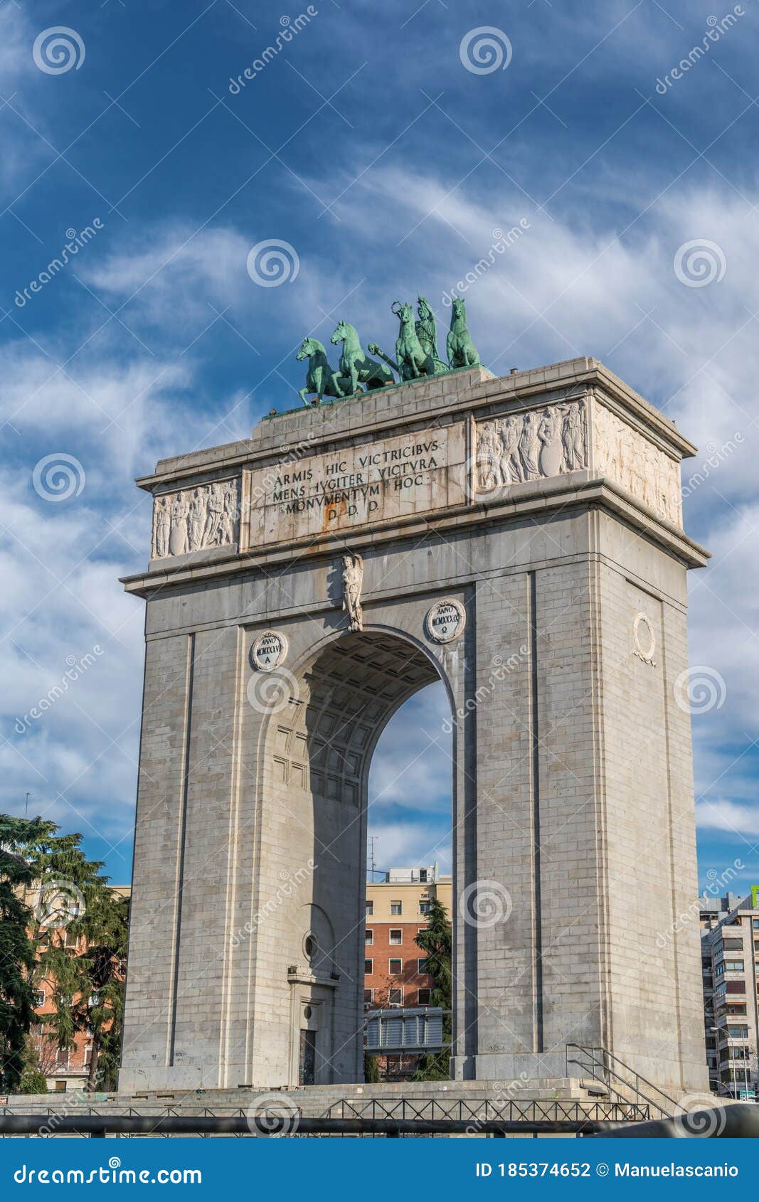 arco de la victoria triumphal arch in moncloa district of madrid, spain.