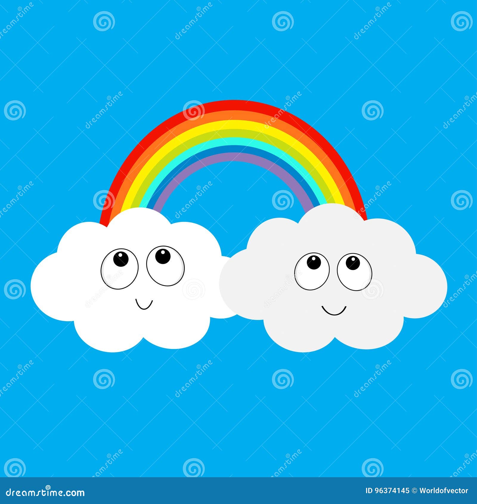 Arco Iris Y Dos Nubes En El Cielo Cara Sonriente Feliz Personaje