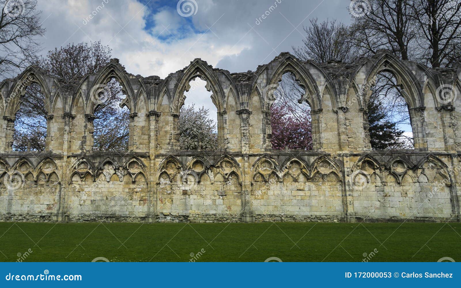 arches of the ruins of the benedictine abbey of saint mary in the english city of york.