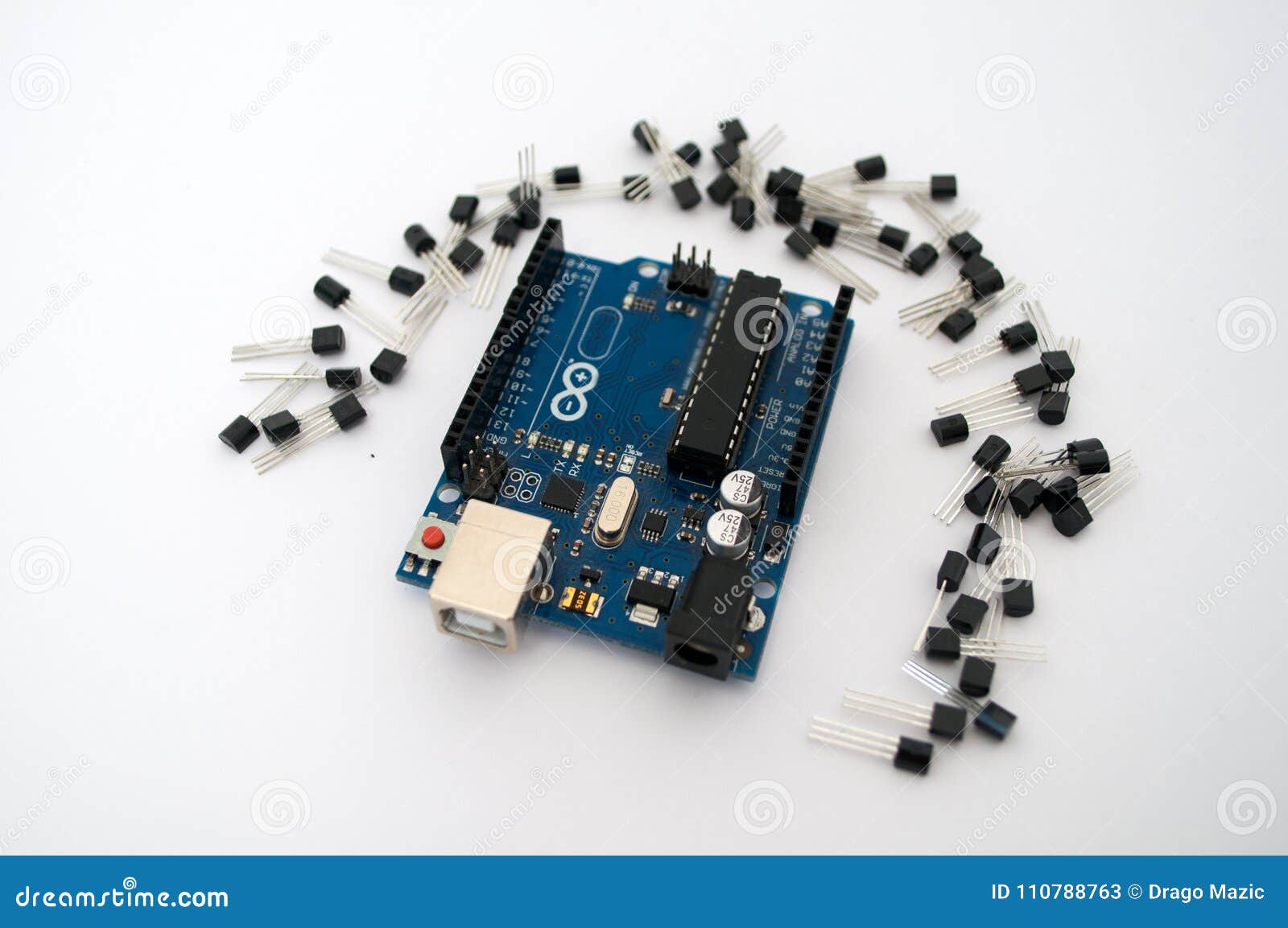 Arduino and Around Transistors Lined Up Stock Image Image of