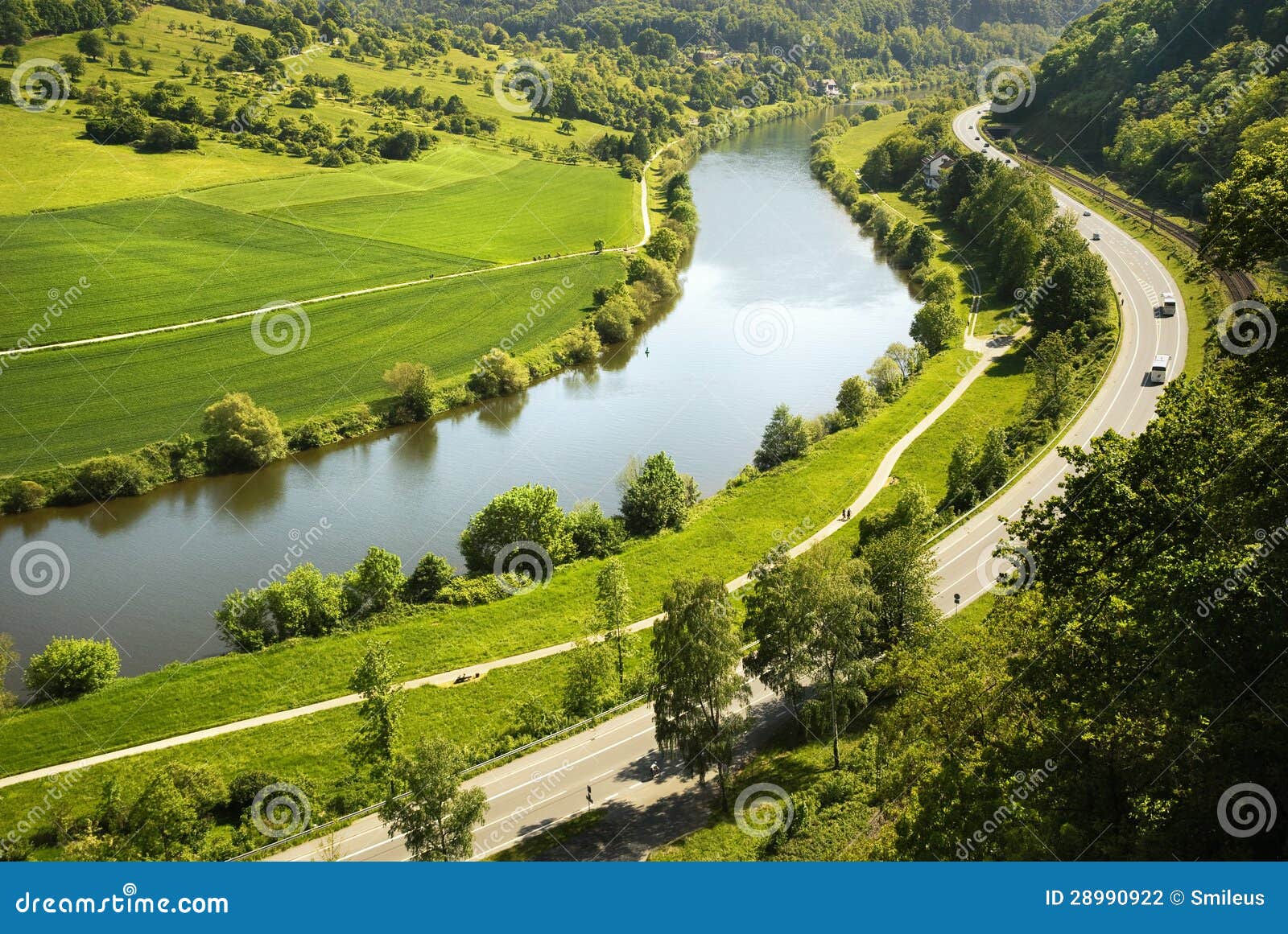 areal view on neckar river in germany