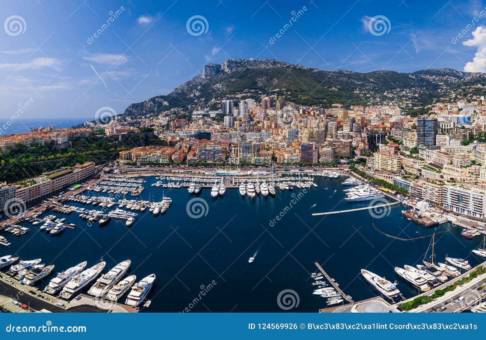 areal view of the port in the rich city monte-carlo in monaco.