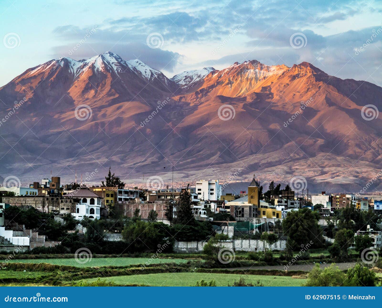 arequipa, peru with its iconic volcano chachani in the background