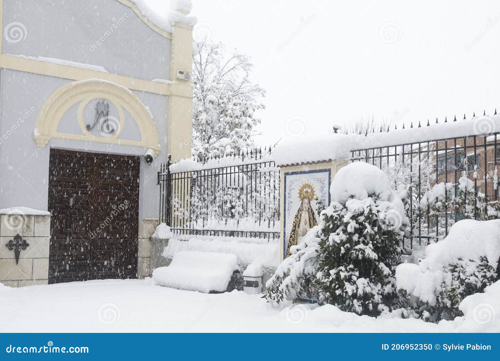 arganda del rey. madrid. spain. january 9th 2021. hermitage of the virgen de la soledad in black and white