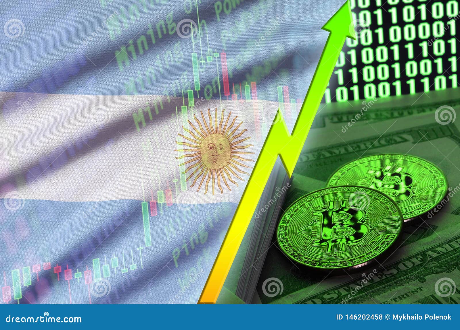 Argentina Flag And Cryptocurrency Growing Trend With Two ...