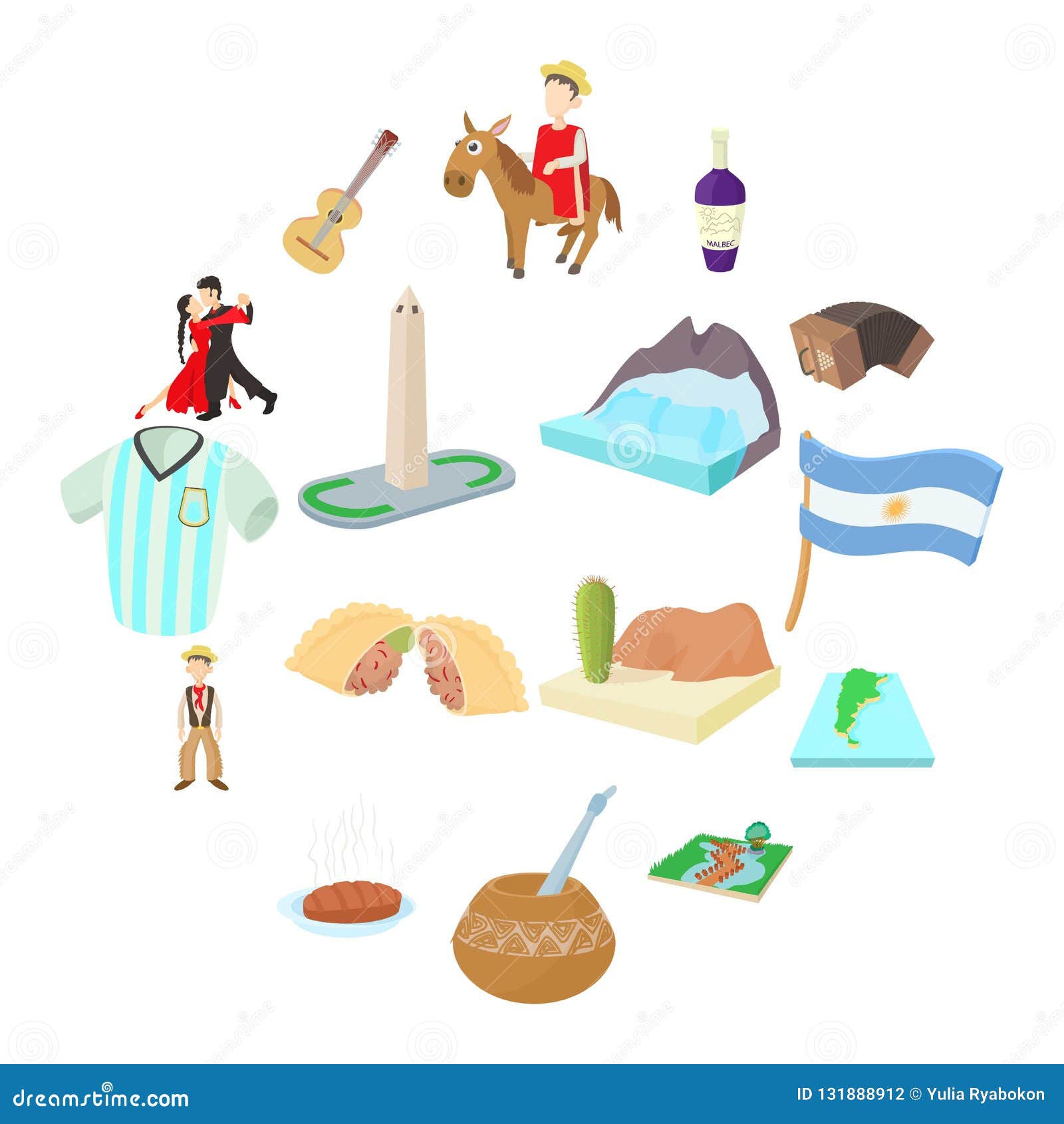 Argentina Icons Set, Cartoon Style Stock Vector - Illustration of south