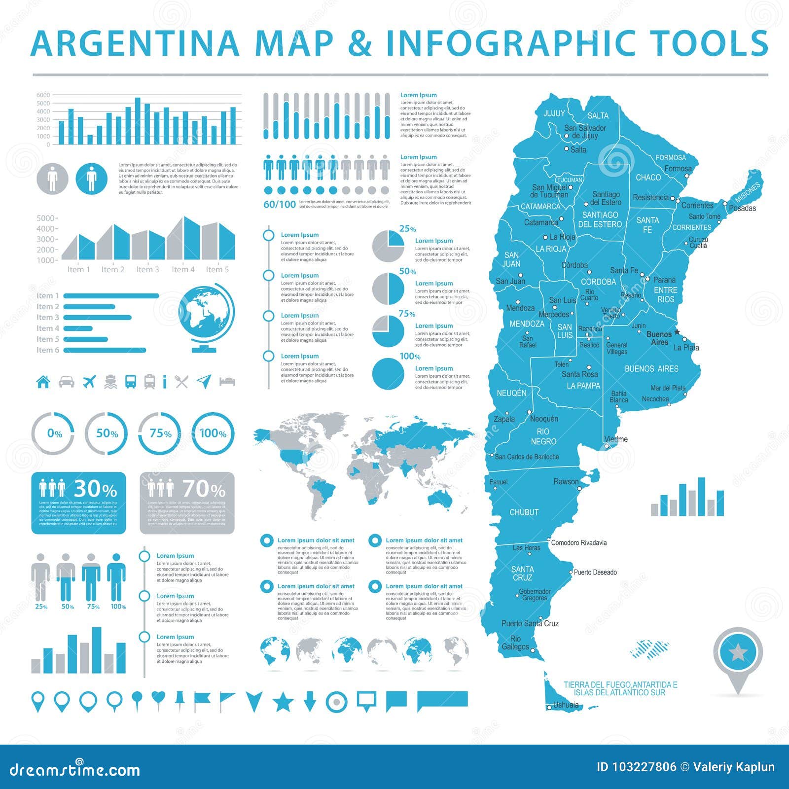 Argentina Info Graphic Map Vector Illustration Stock Illustration