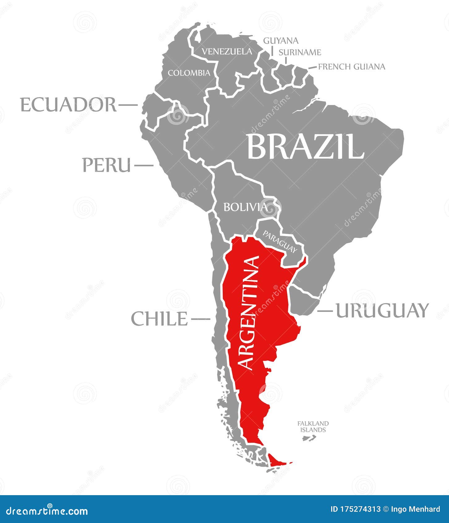 Argentina Red Highlighted in Continent Map of South America Stock  Illustration - Illustration of south, argentina: 175274313