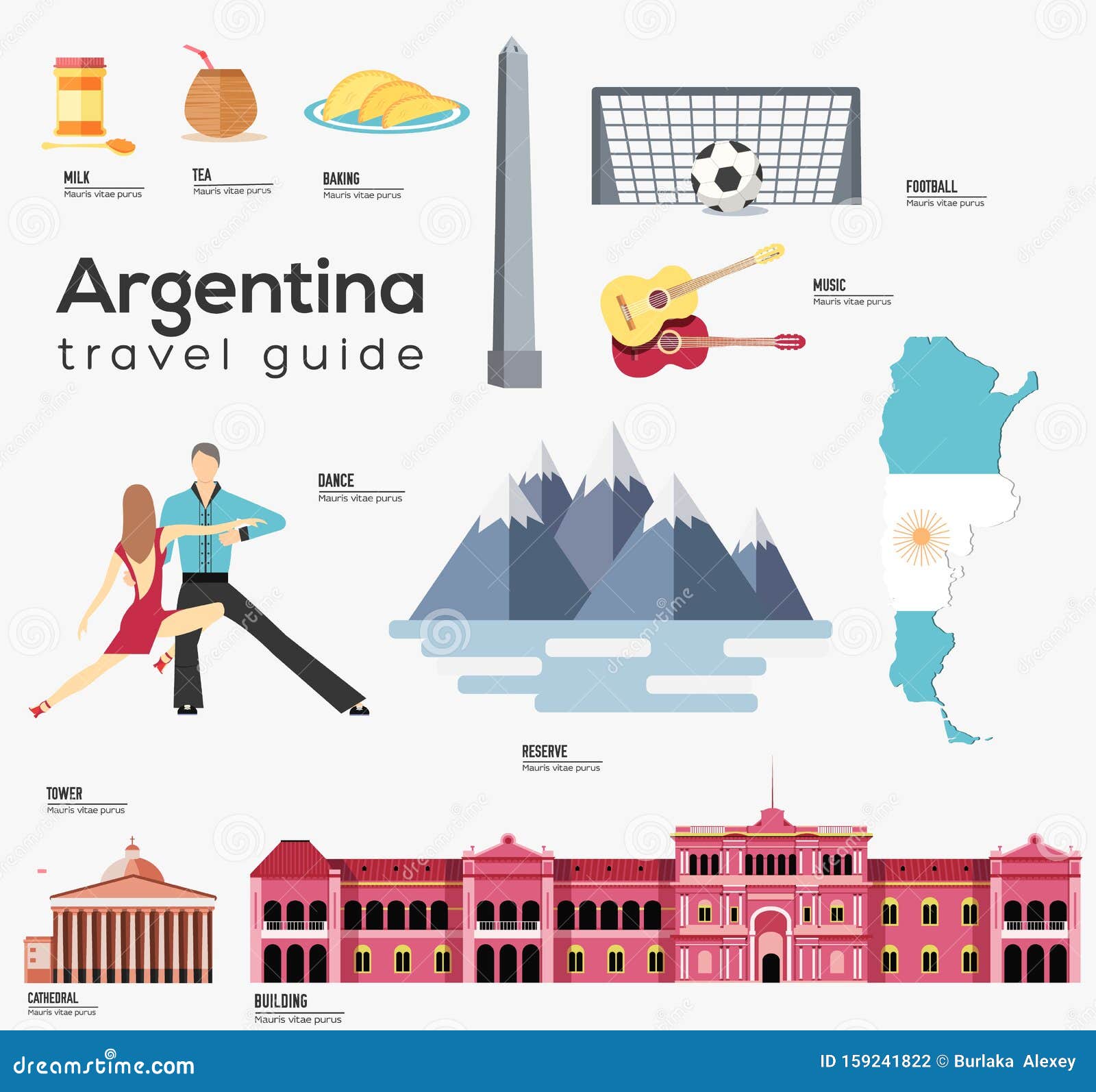 Argentina Travel Guide Template Set Of Landmarks Stock Vector