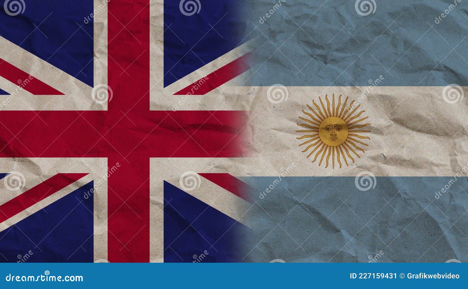 Argentina and United Kingdom Flags Together, Crumpled Paper Effect 3D ...