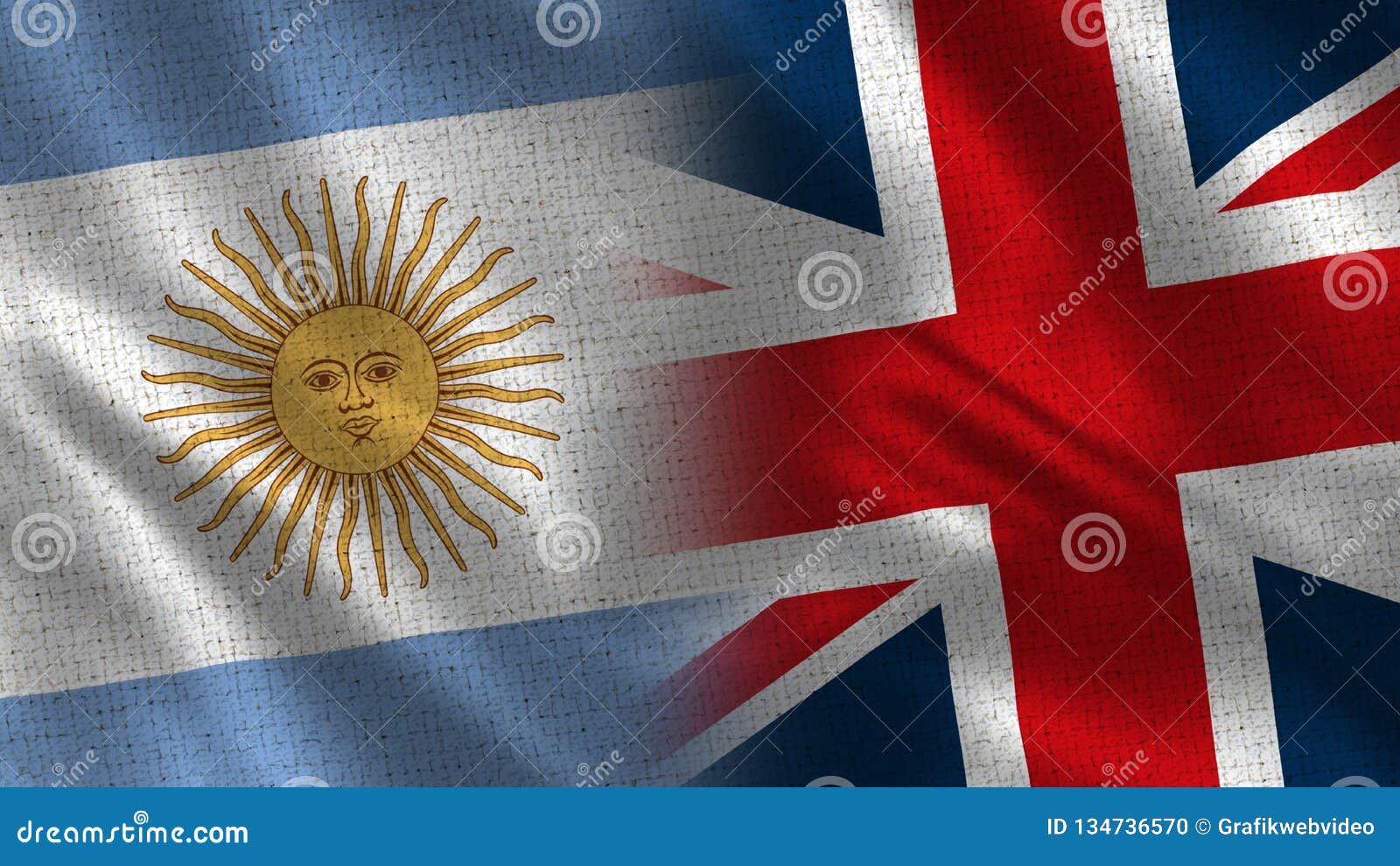 Argentina and United Kingdom Realistic Half Flags Together Stock Photo ...
