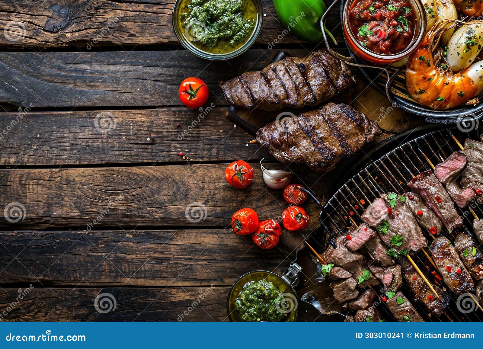 argentine parrilla with grilled meats and chimichurri sauce