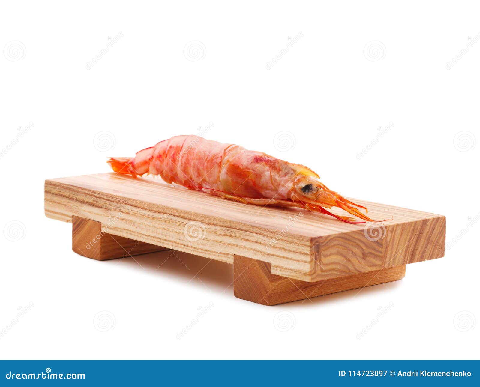 argentine red shrimp on a wooden bred.