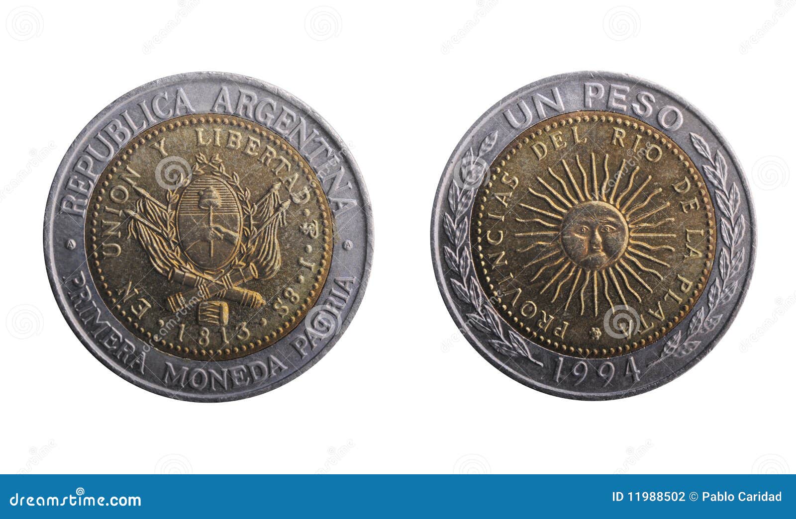 argentinian peso coin, both sides.