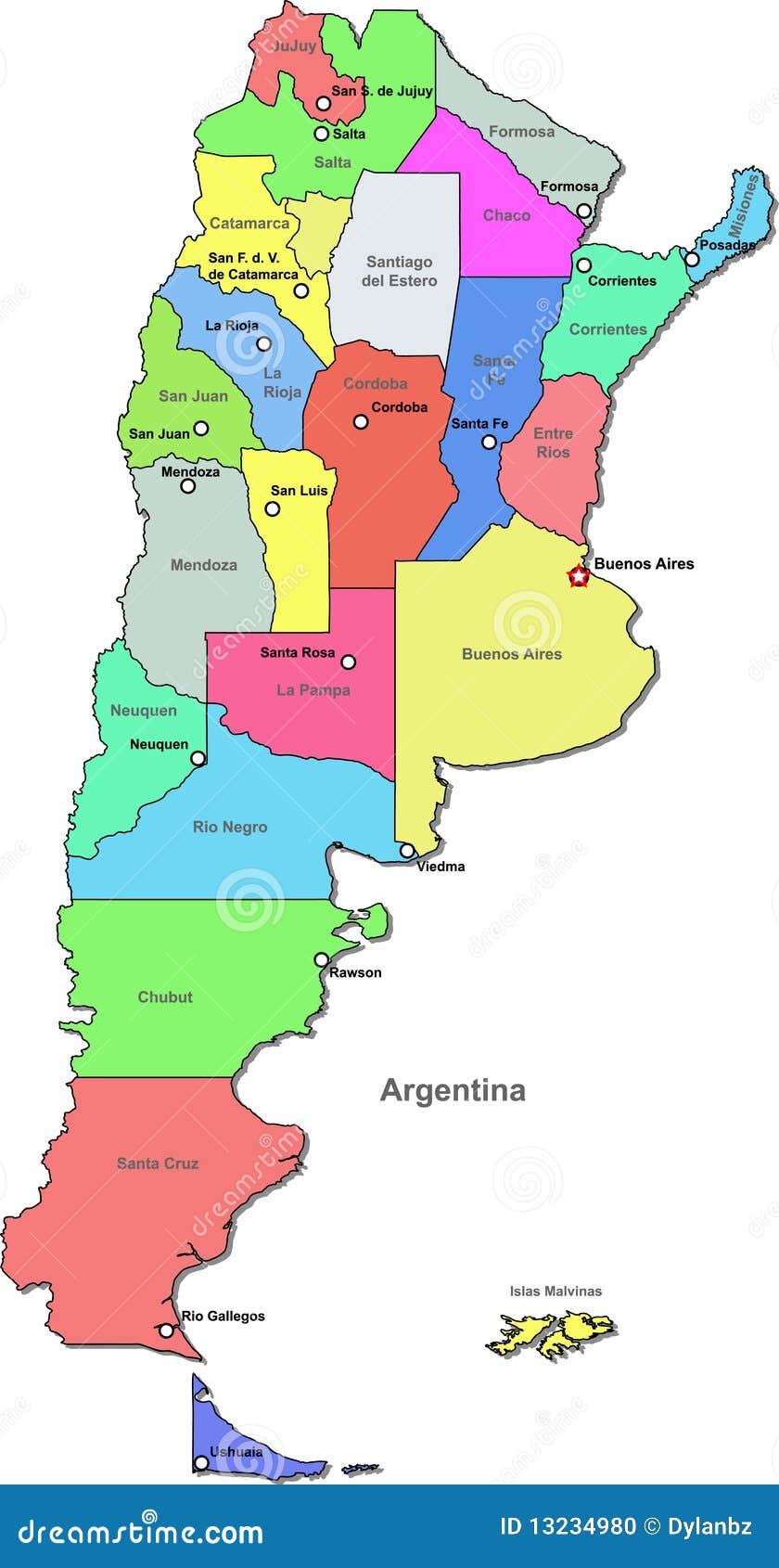 Argentina Karte - Politische Karte Argentiniens Vektor Abbildung / Der Argentinische Teil