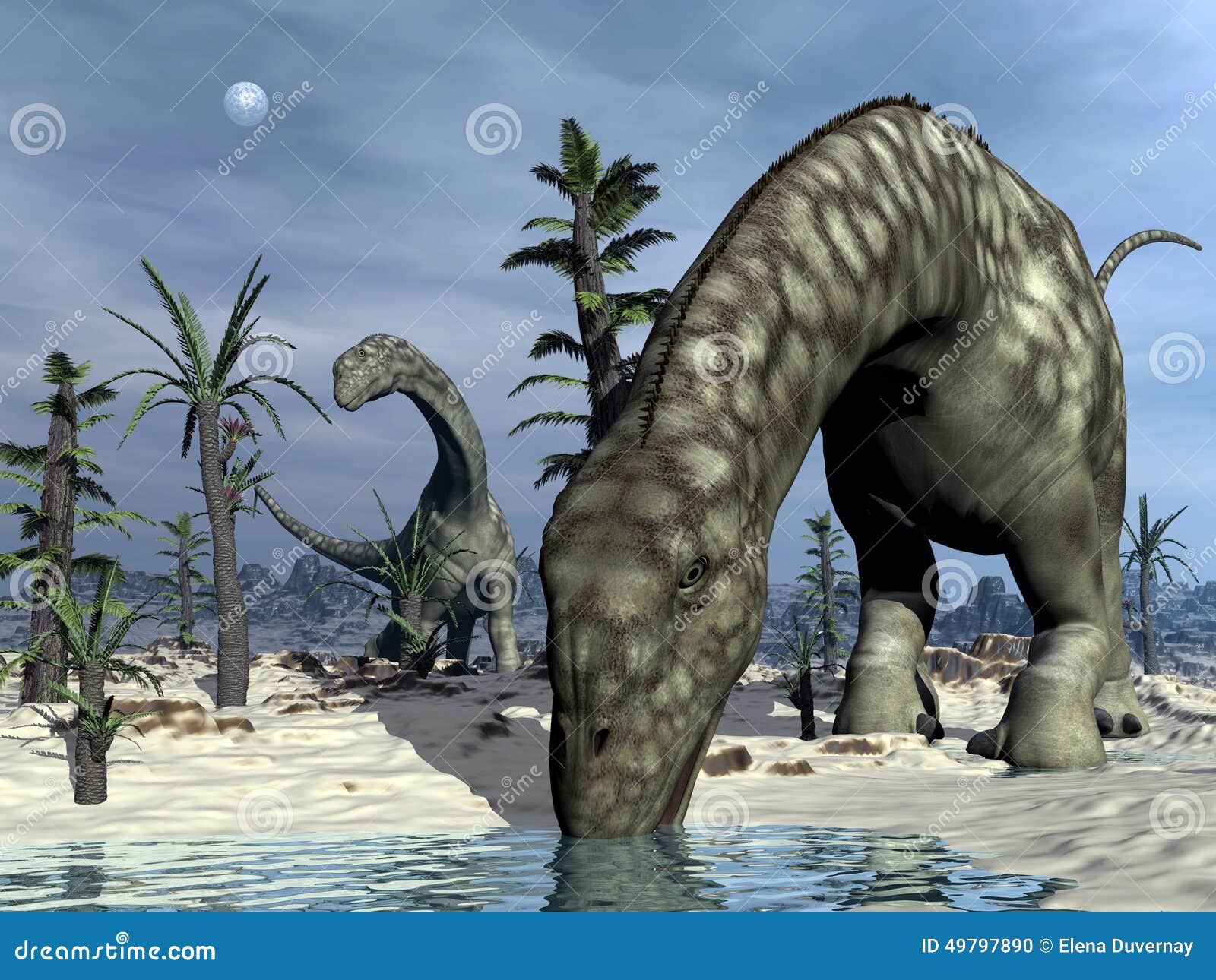 Argentinosaurusdinosaurus 3D Drinken Geef Terug Stock Illustratie