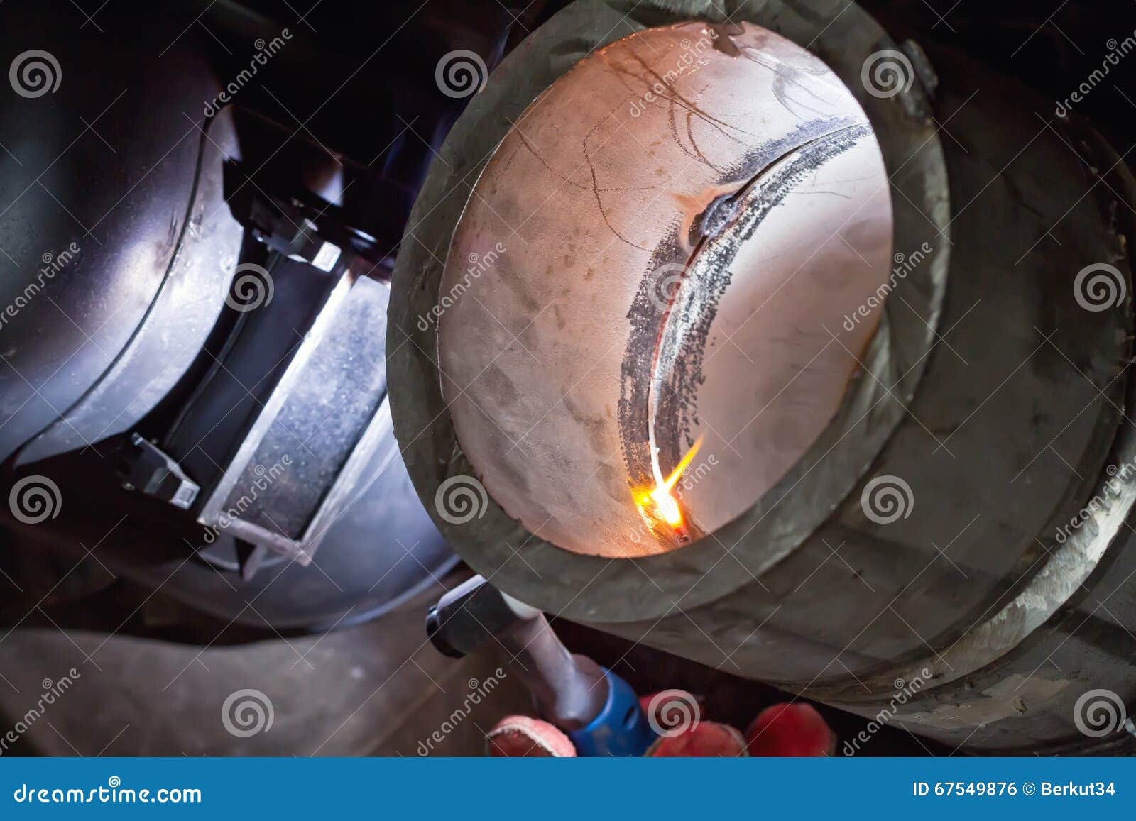 Argon Arc Welding of Thickwalled Stainless Steel Pipe Stock Photo